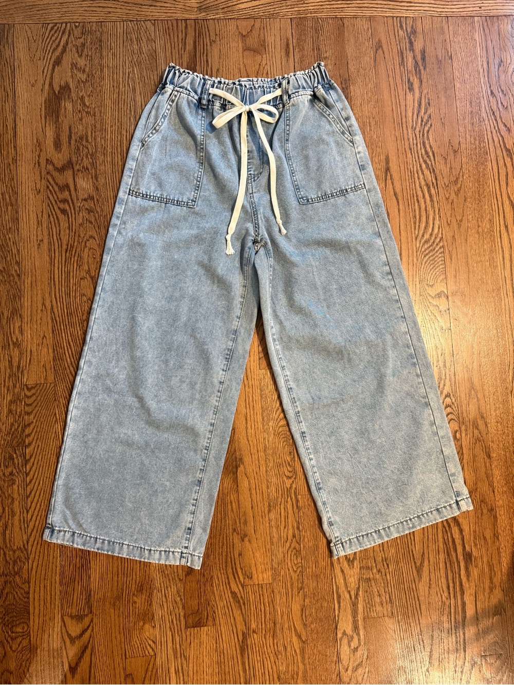 SHEIN Light Blue Wide-Leg Drawstring Denim Pants for Women